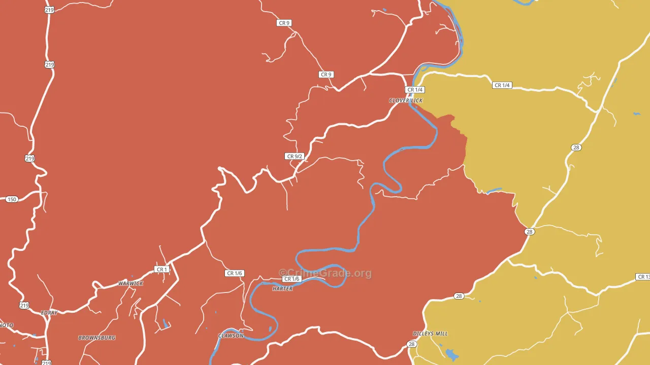 Clover Lick, WV Map of Robbery Rates