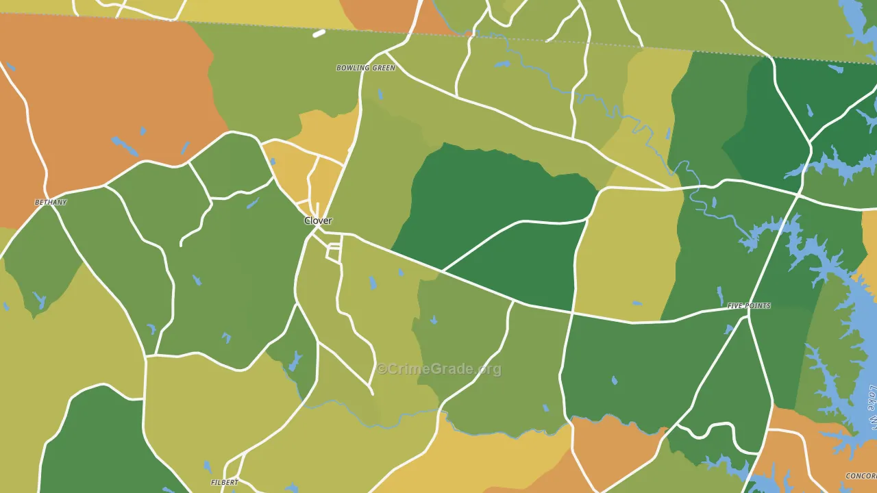 Clover, SC Map of Robbery Rates