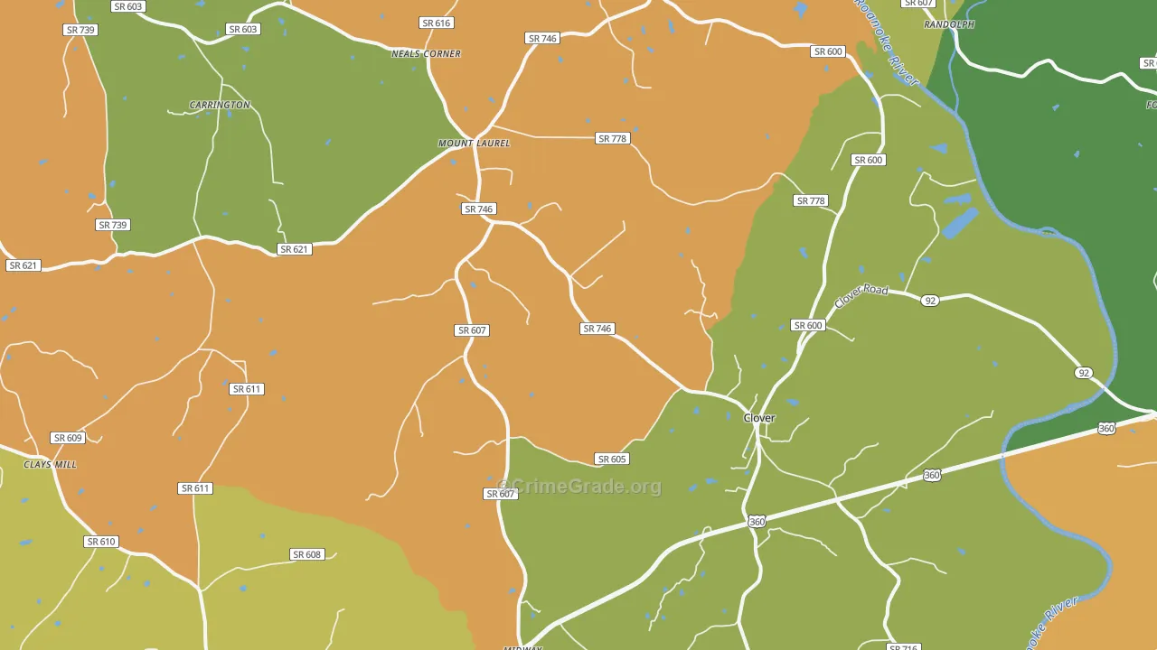 Clover, VA Map of Robbery Rates