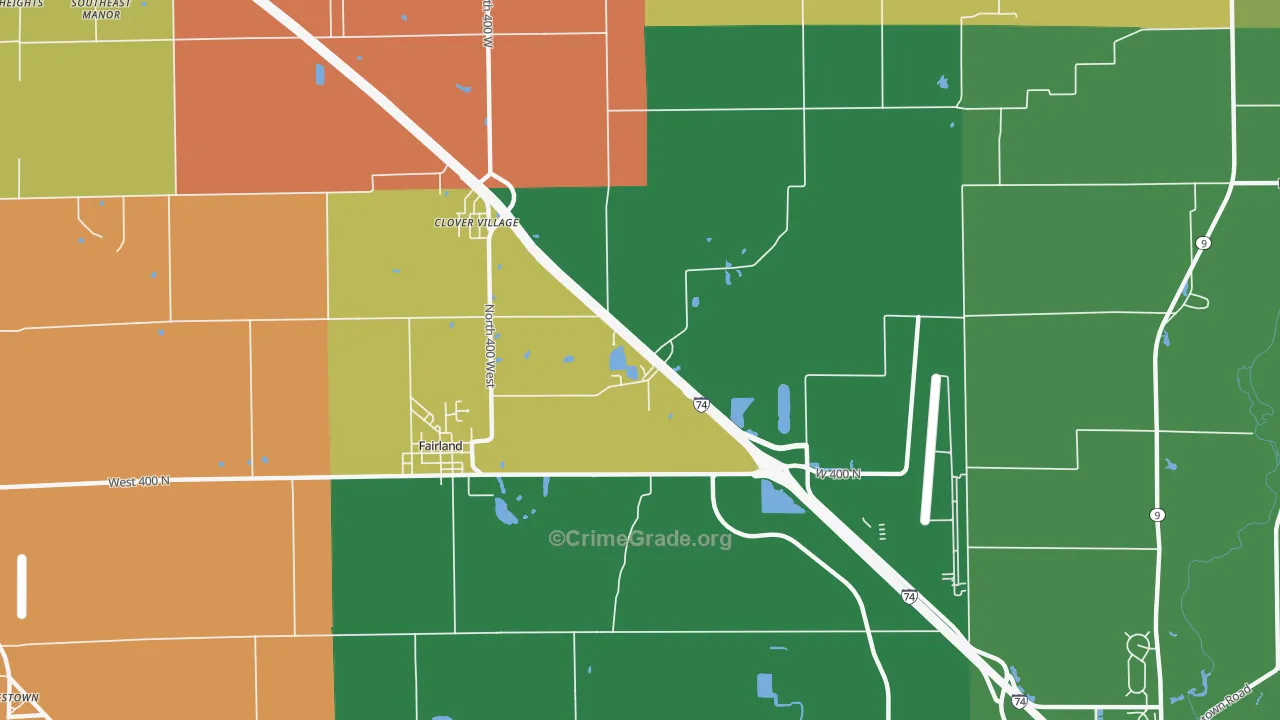Clover Village, IN Map of Robbery Rates