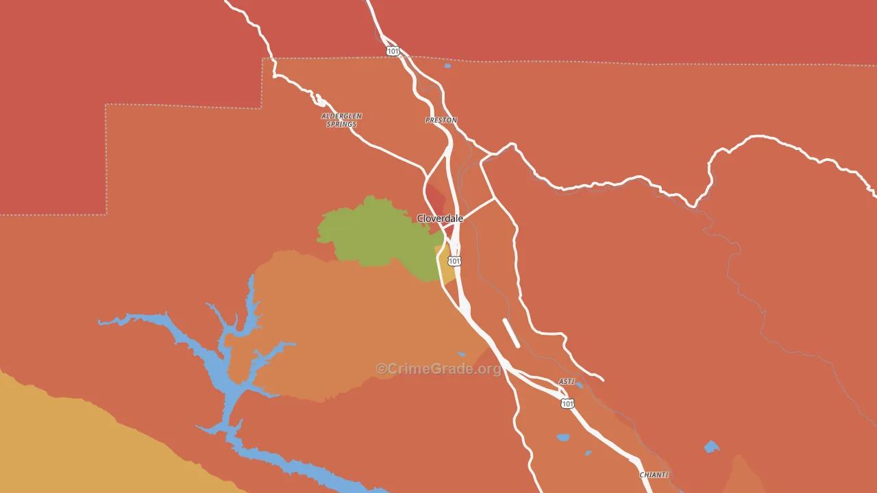 Cloverdale, CA Map of Robbery Rates