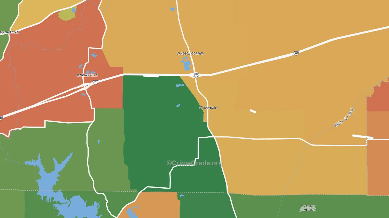 Cloverdale, IN Map of Robbery Rates
