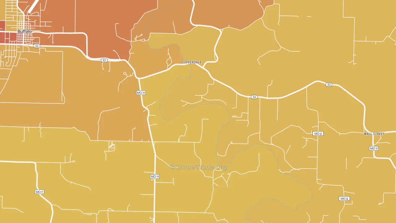 Cloverdale, MO Map of Robbery Rates