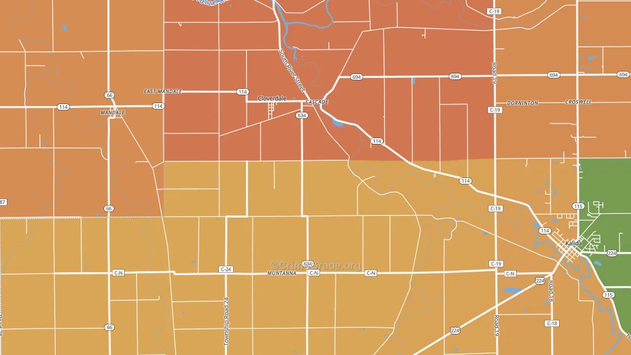 Cloverdale, OH Map of Robbery Rates