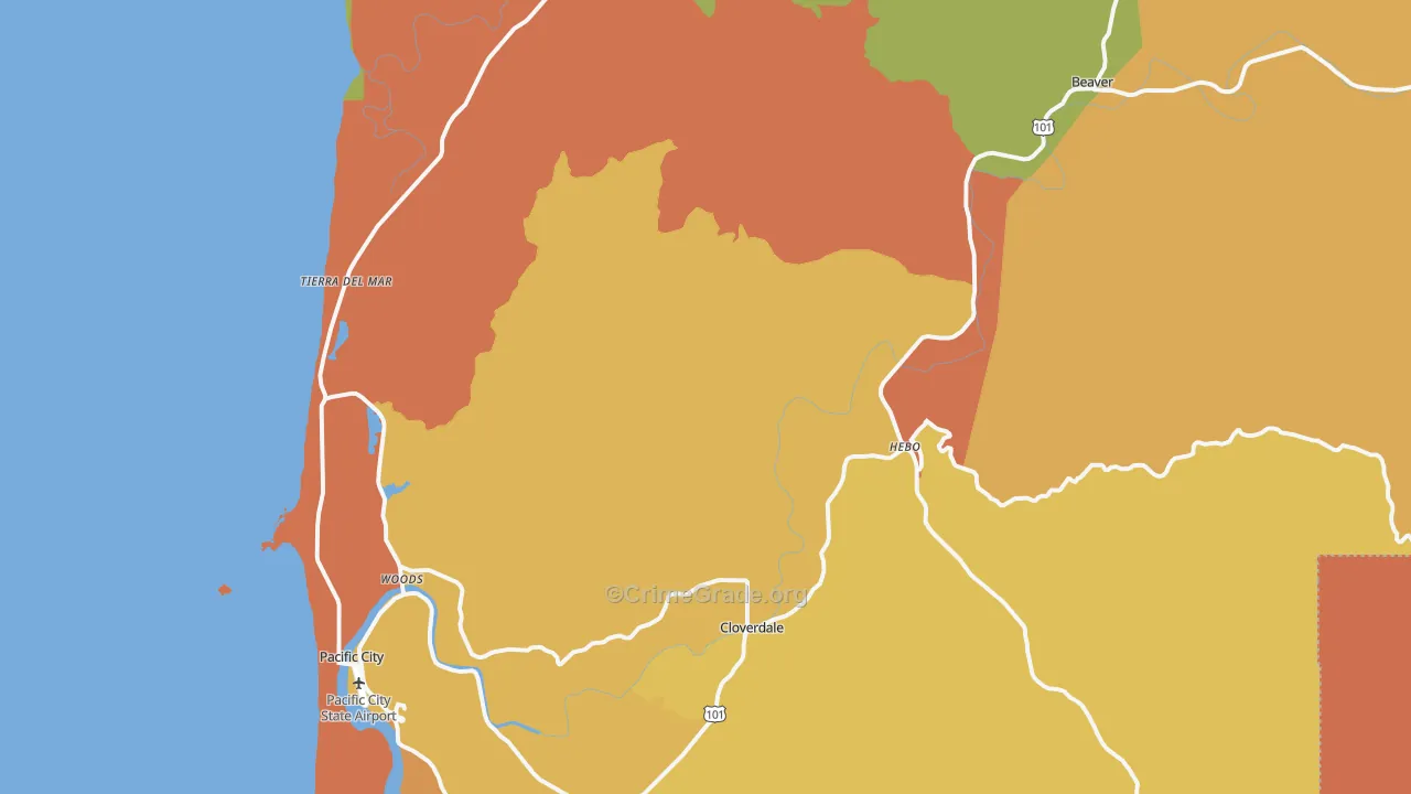 Cloverdale, OR Map of Robbery Rates