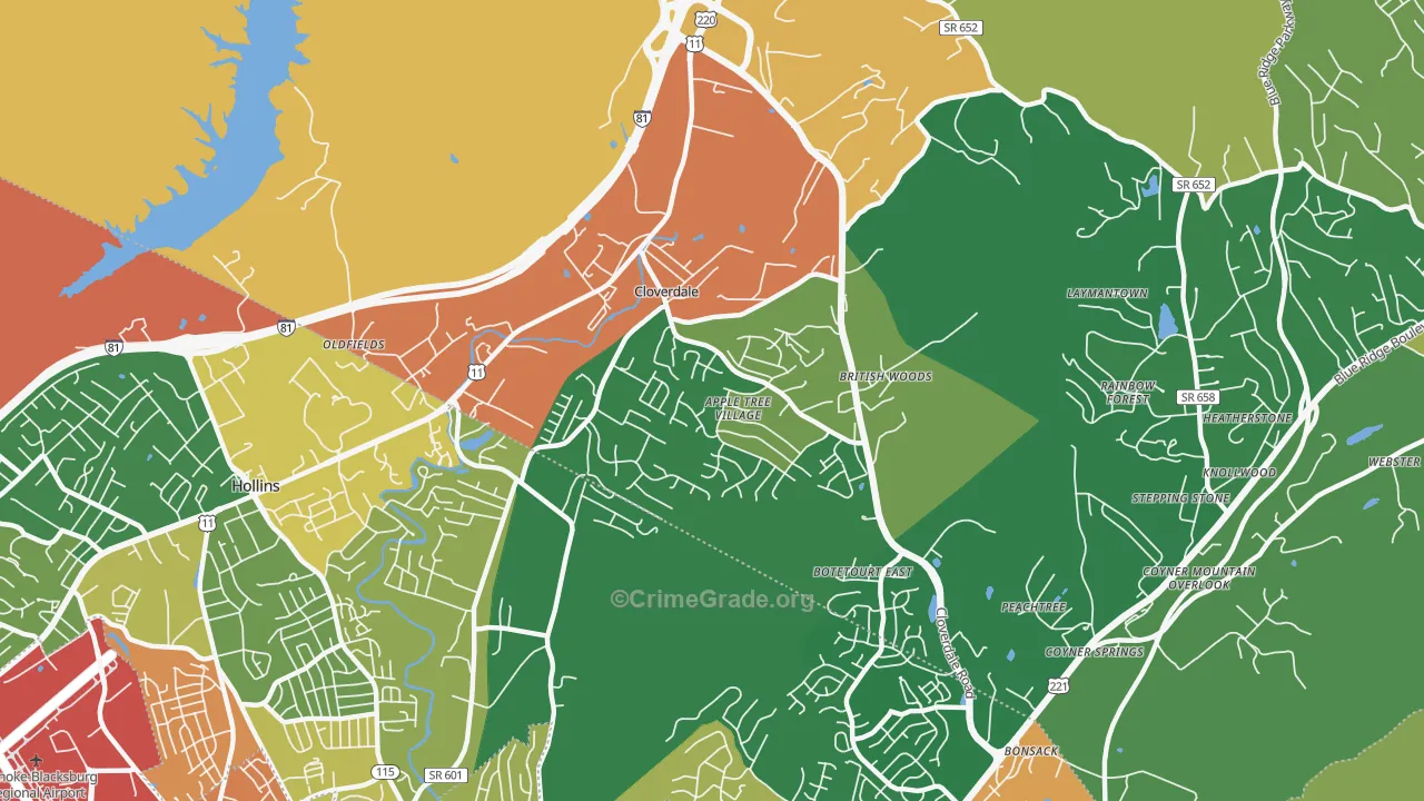 Cloverdale, VA Map of Robbery Rates