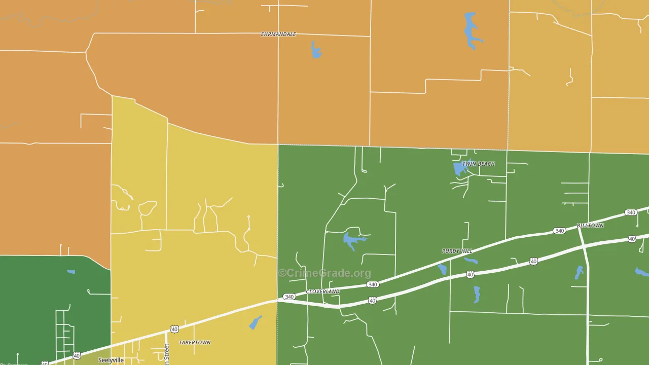 Cloverland, IN Map of Robbery Rates