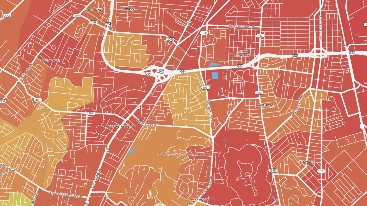Cloverleaf, Louisville, KY Map of Robbery Rates