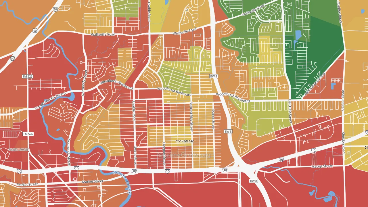 Cloverleaf, TX Map of Robbery Rates