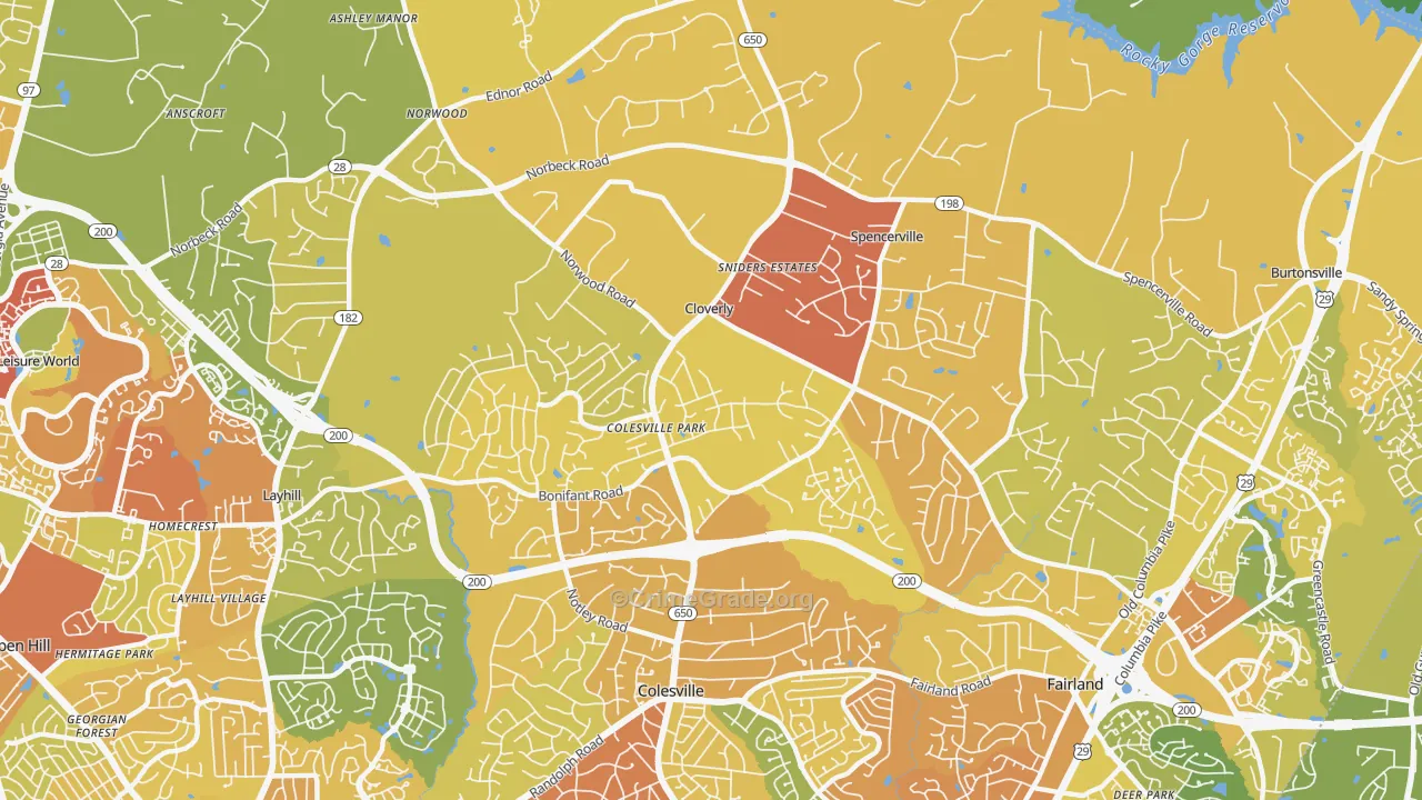 Cloverly, MD Map of Robbery Rates
