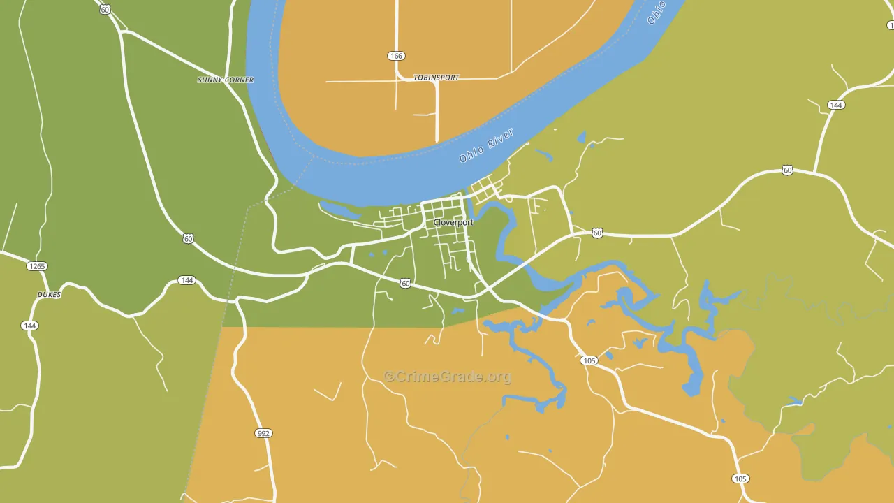 Cloverport, KY Map of Robbery Rates