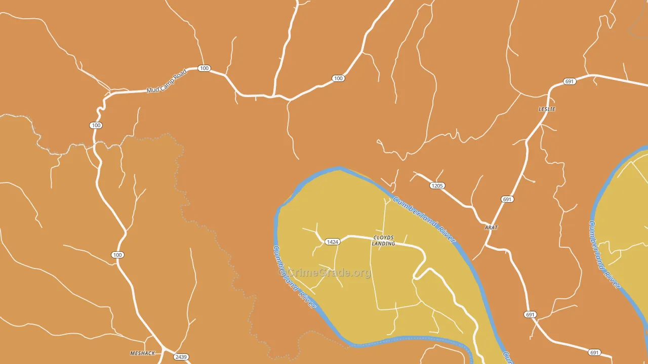 Cloyds Landing, KY Map of Robbery Rates