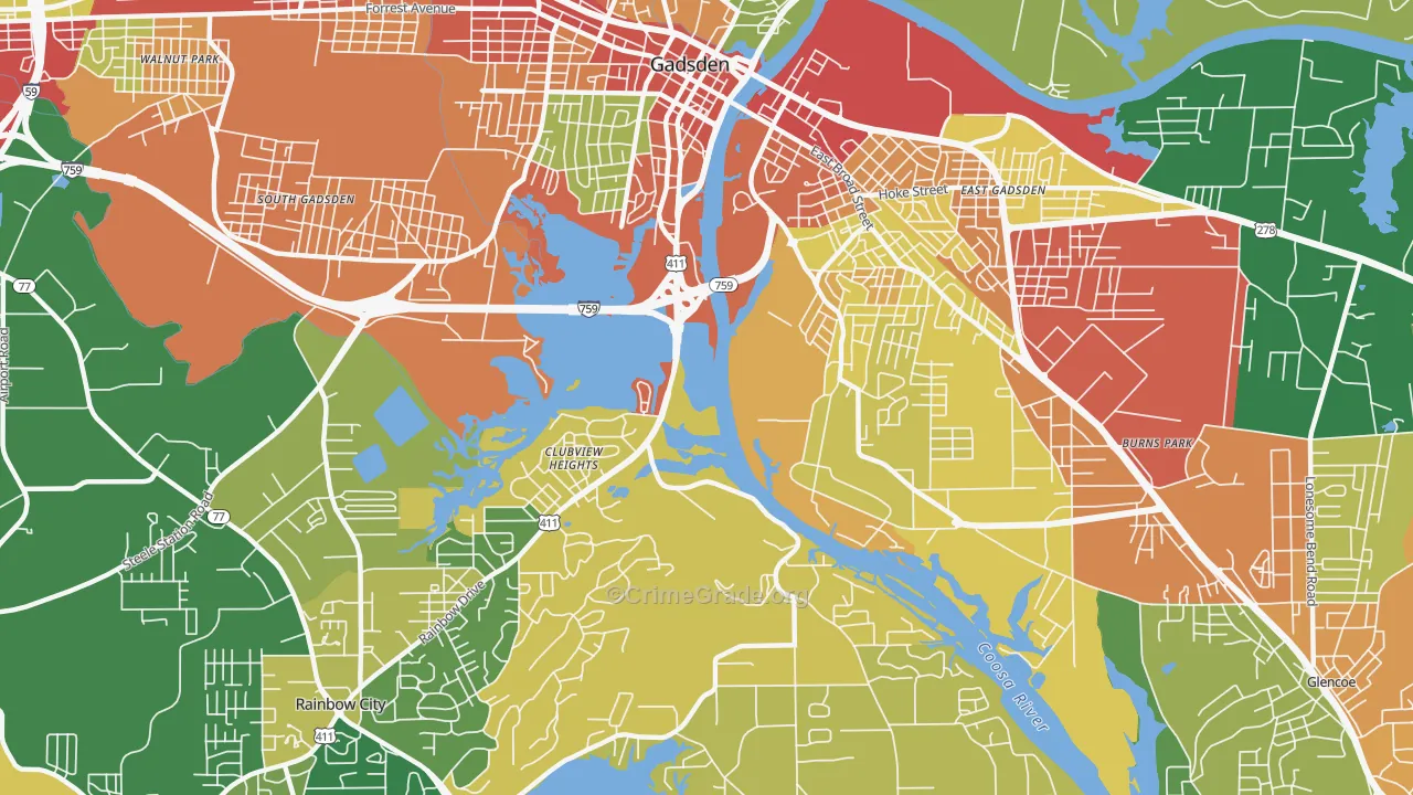 Clubview Heights, AL Map of Robbery Rates