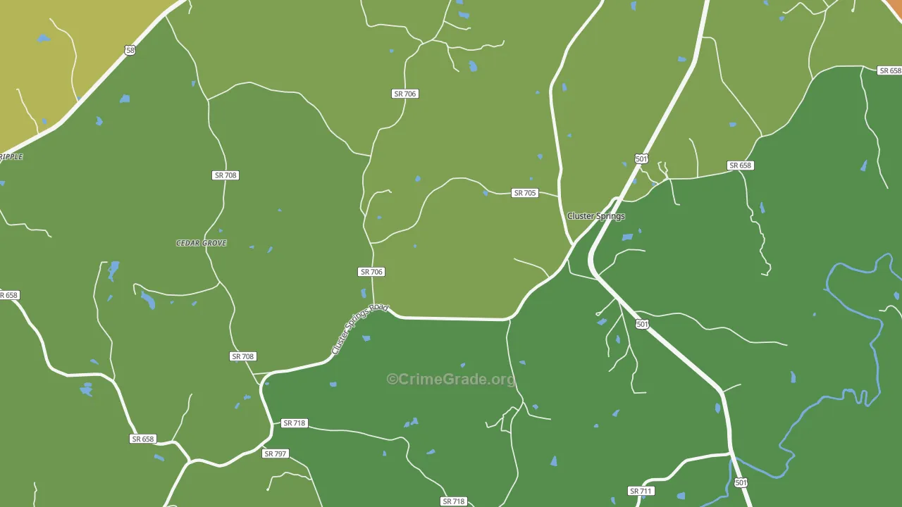 Cluster Springs, VA Map of Robbery Rates