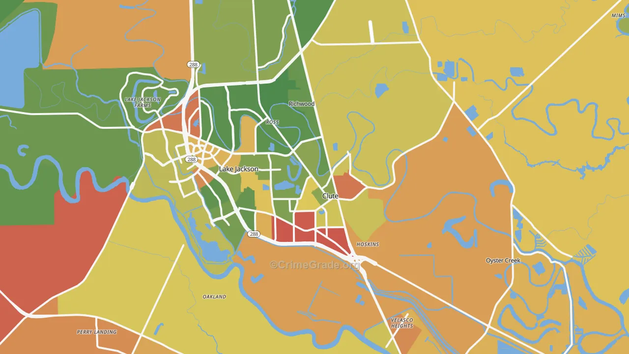 Clute, TX Map of Robbery Rates