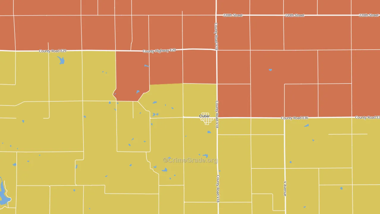 Clutier, IA Map of Robbery Rates