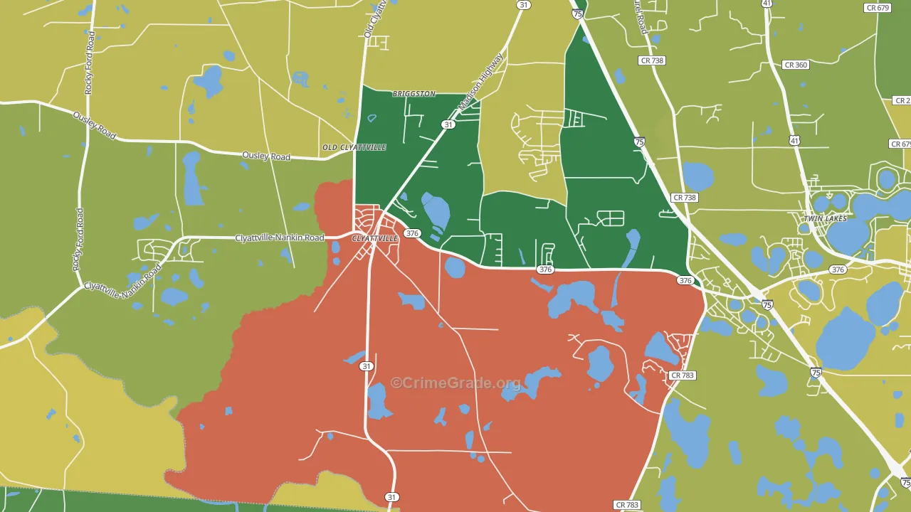 Clyattville, GA Map of Robbery Rates