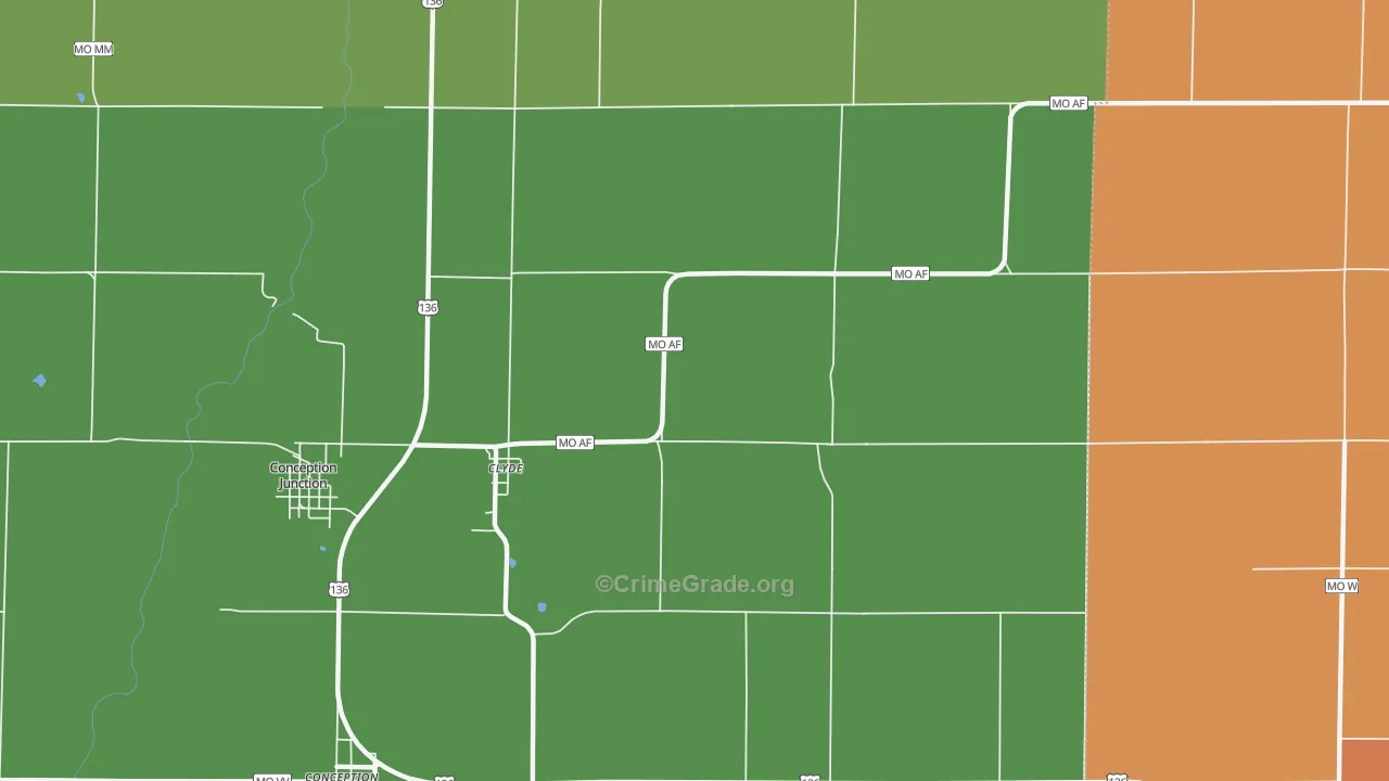 Clyde, MO Map of Robbery Rates