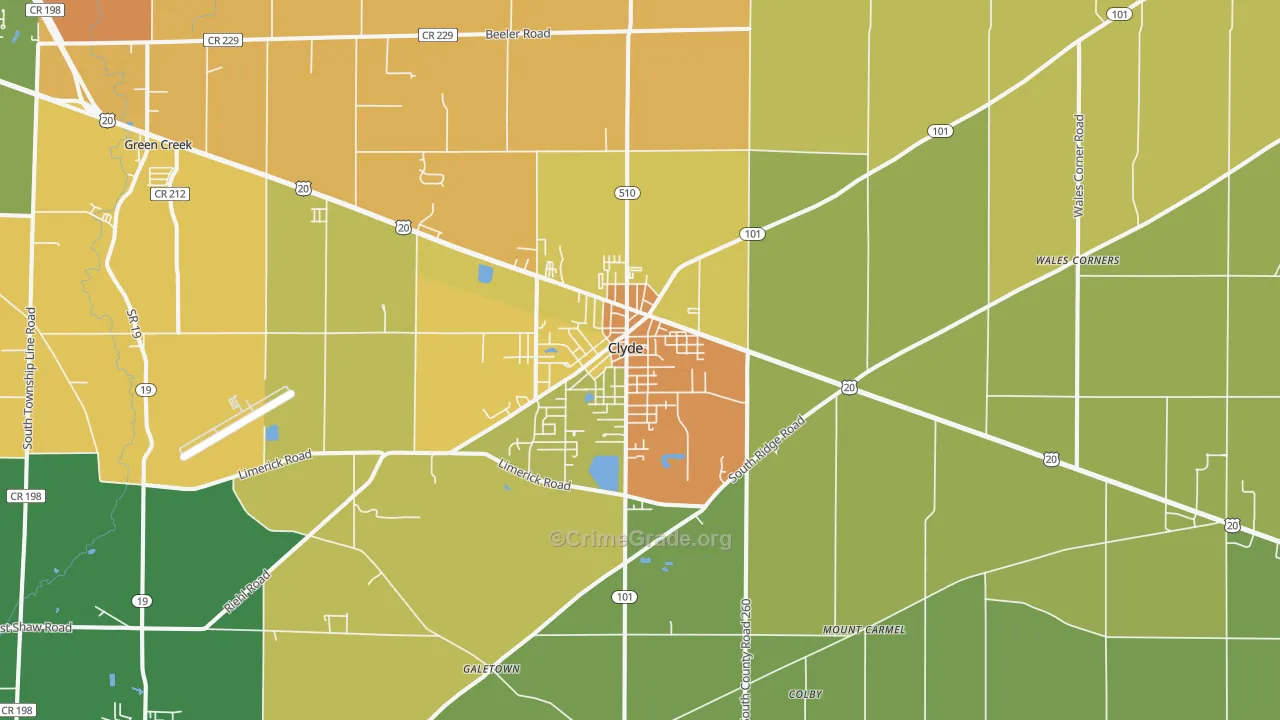 Clyde, OH Map of Robbery Rates
