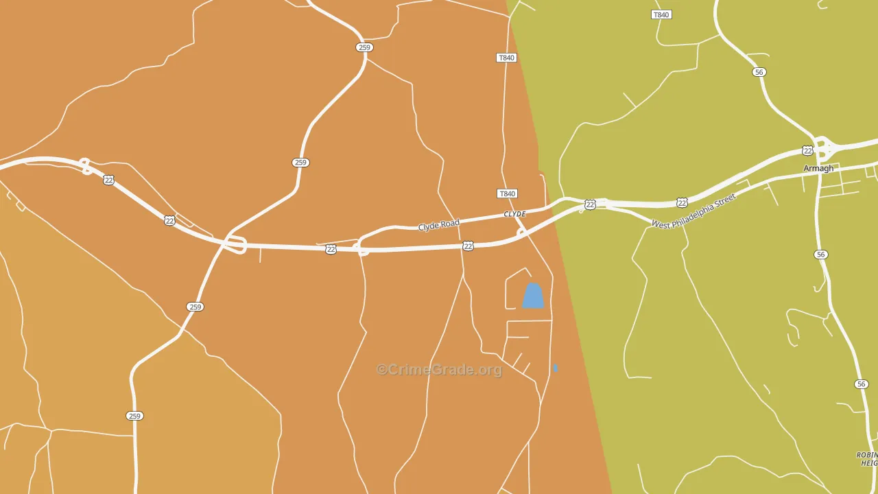 Clyde, PA Map of Robbery Rates
