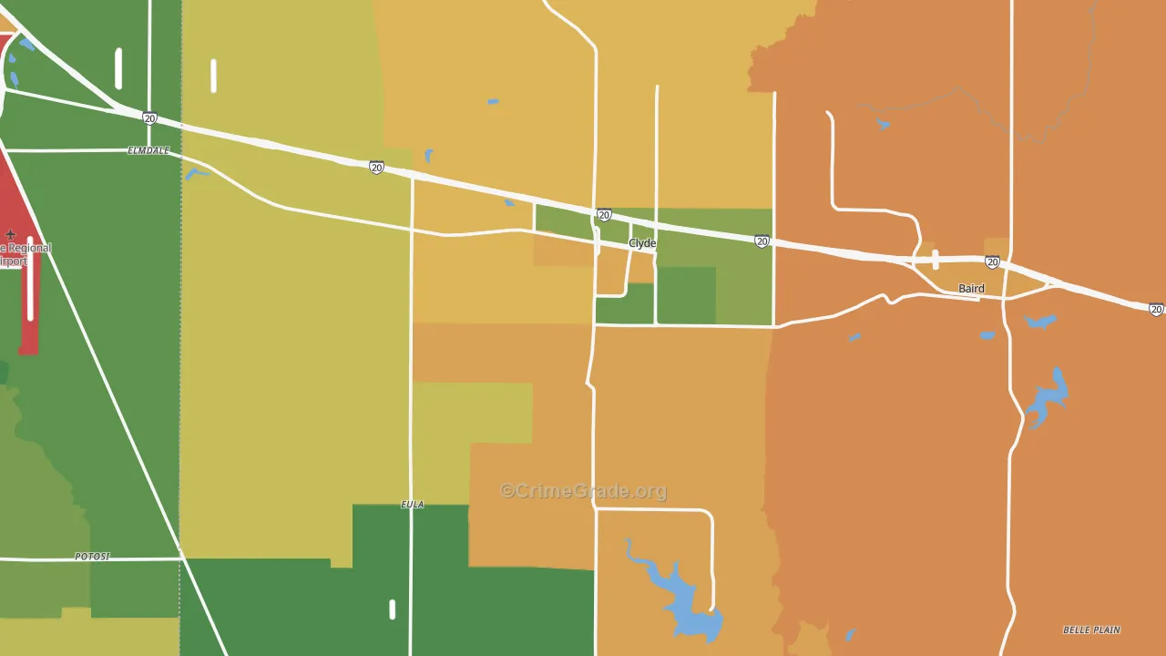 Clyde, TX Map of Robbery Rates