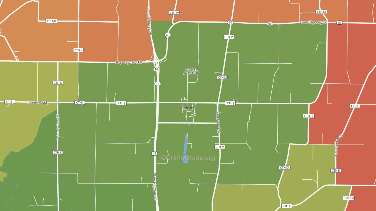 Clyman, WI Map of Robbery Rates