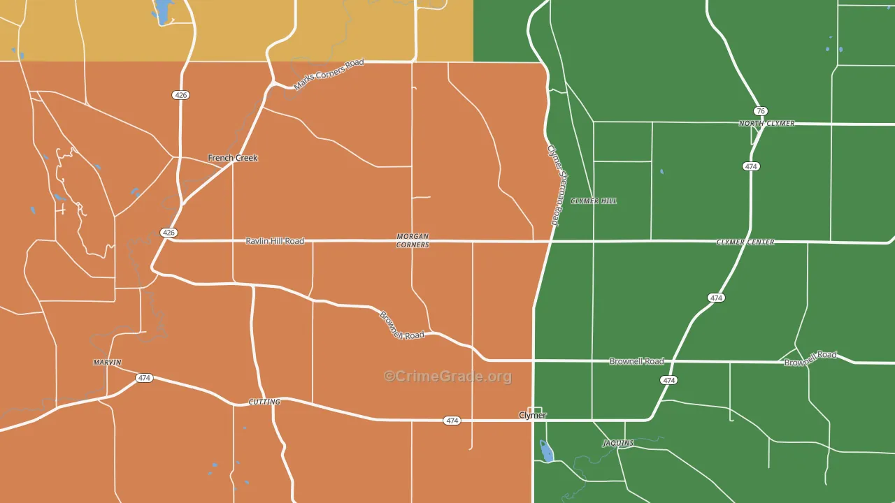 Clymer, NY Map of Robbery Rates