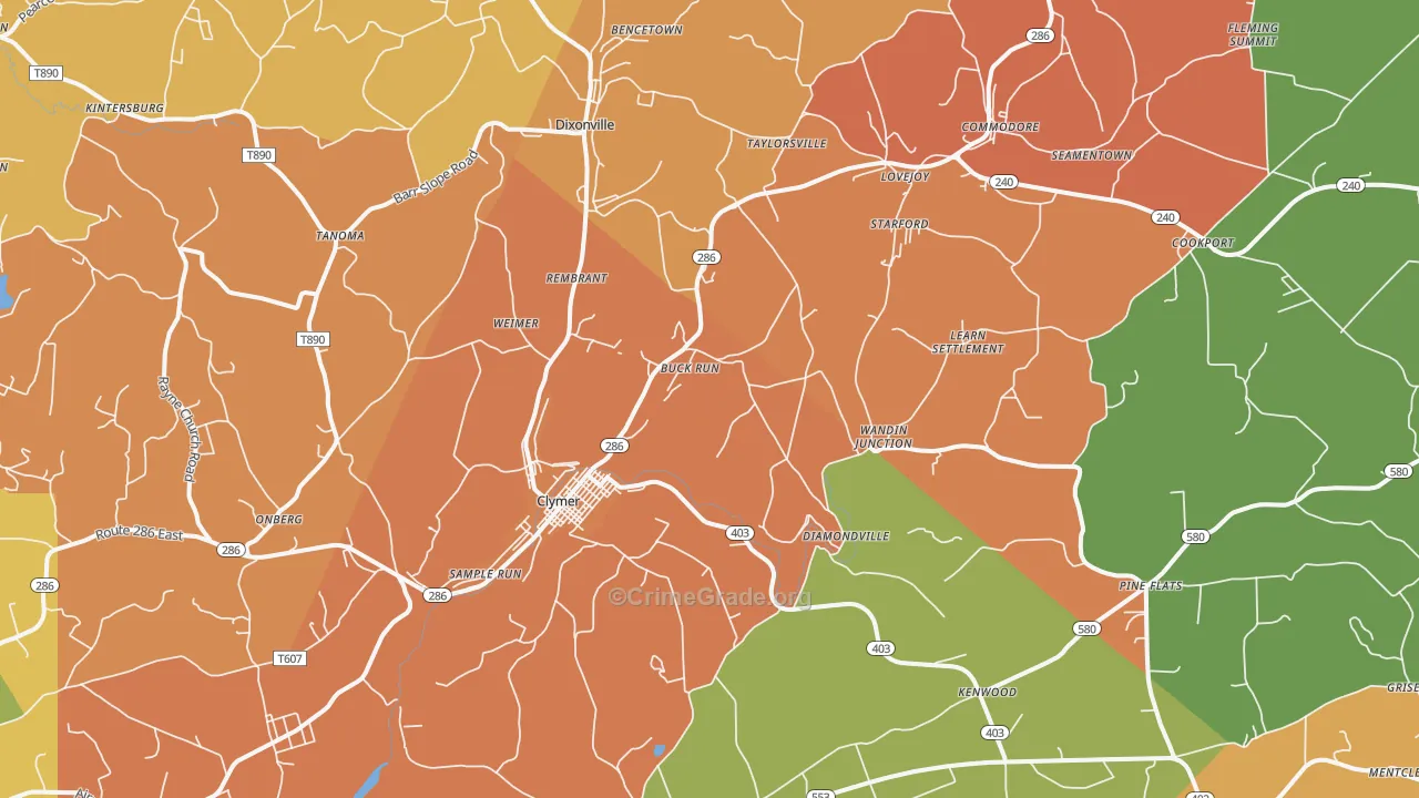Clymer, PA Map of Robbery Rates