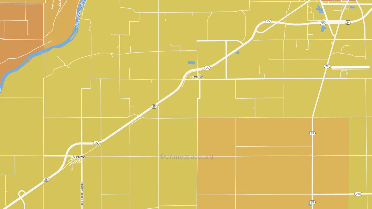 Clymers, IN Map of Robbery Rates