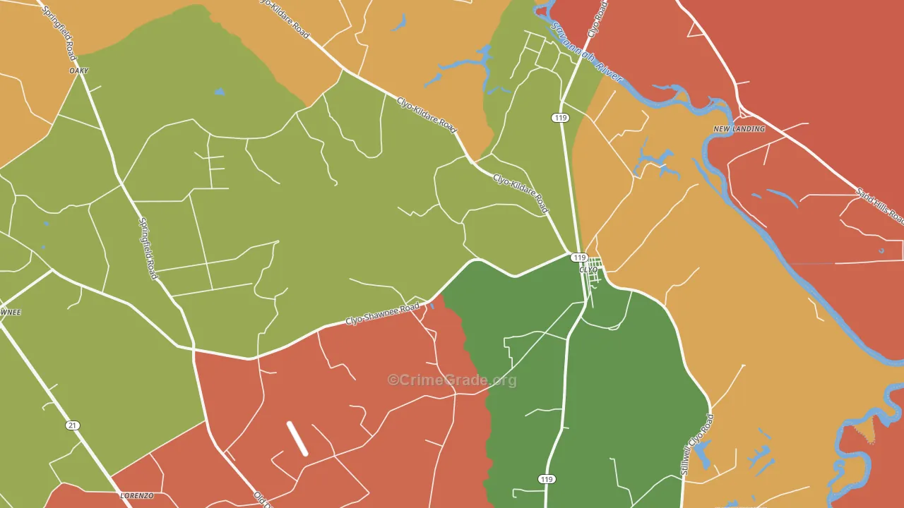 Clyo, GA Map of Robbery Rates