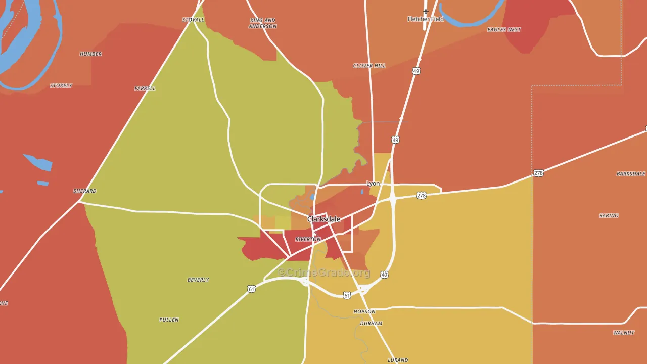 Coahoma County, MS Map of Robbery Rates