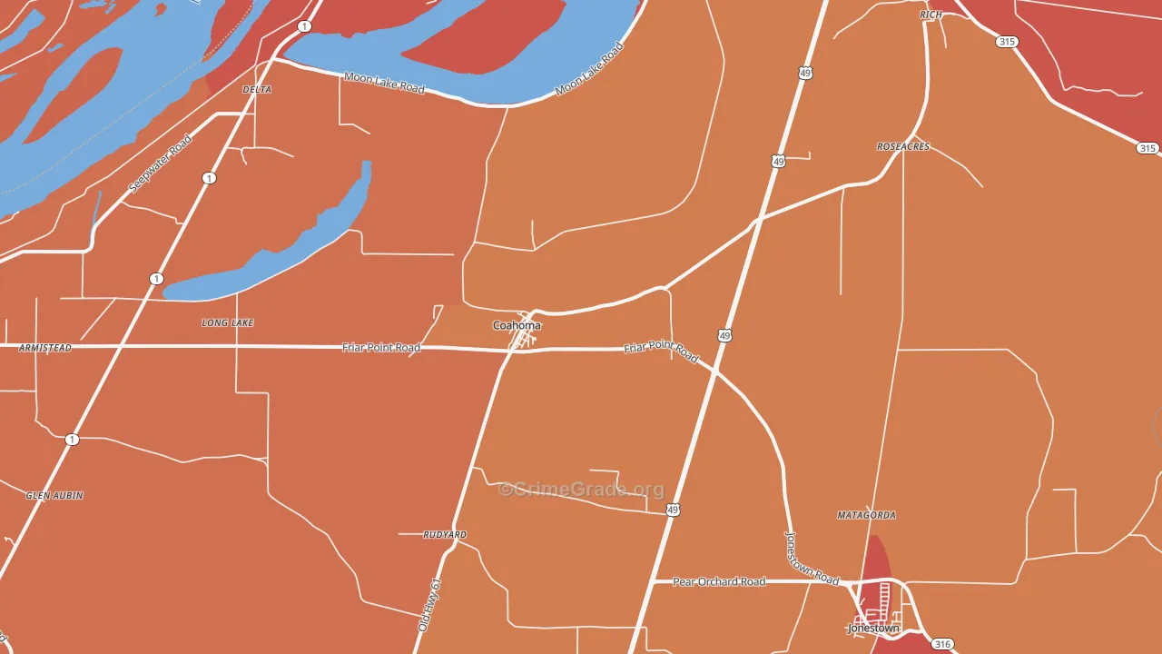 Coahoma, MS Map of Robbery Rates