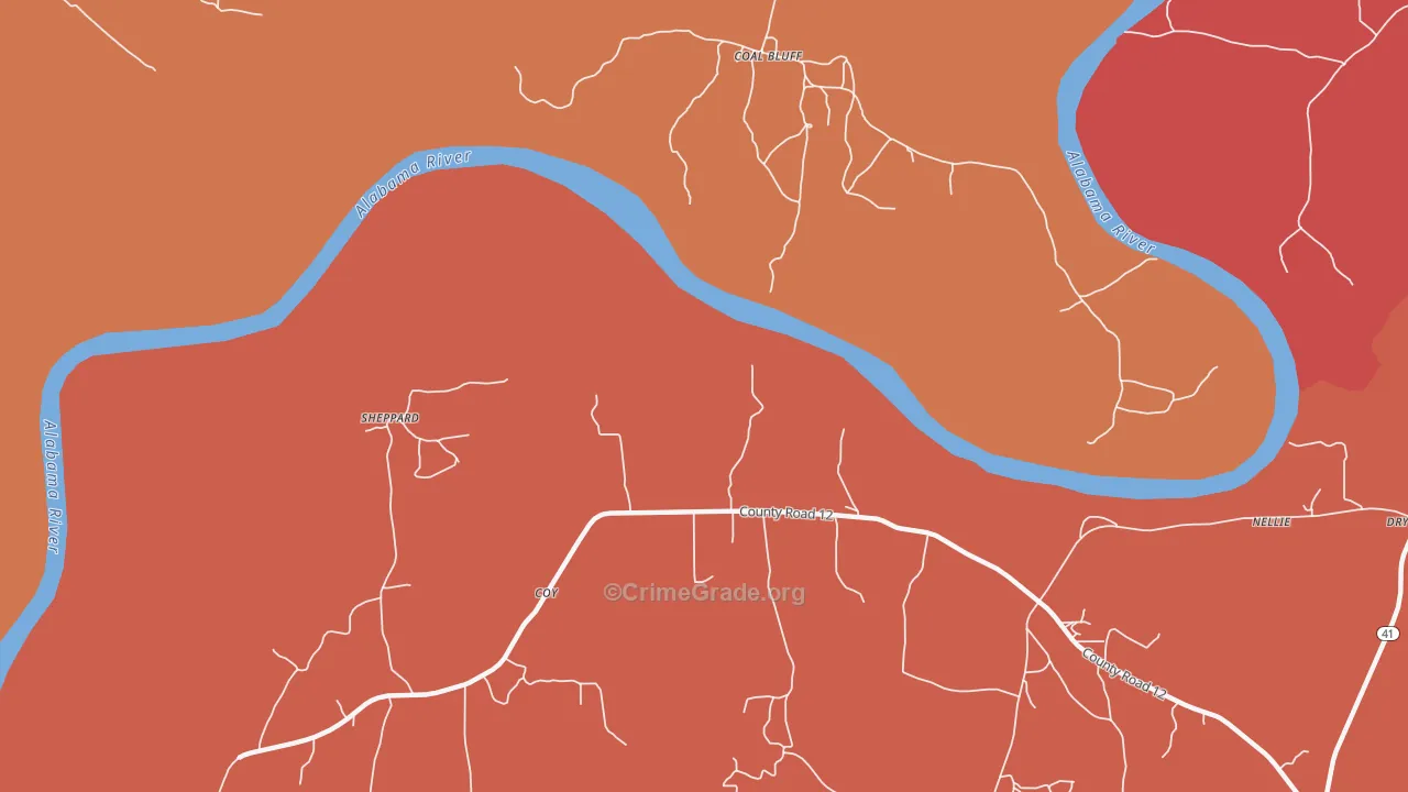 Coal Bluff, AL Map of Robbery Rates