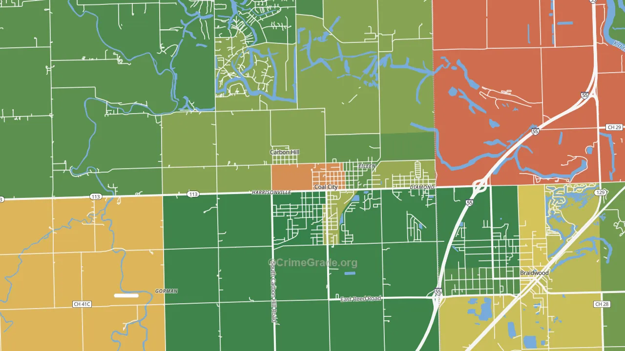 Coal City, IL Map of Robbery Rates