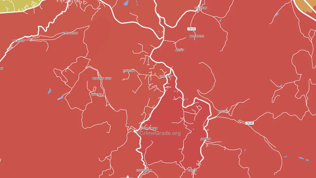 Coal City, WV Map of Robbery Rates