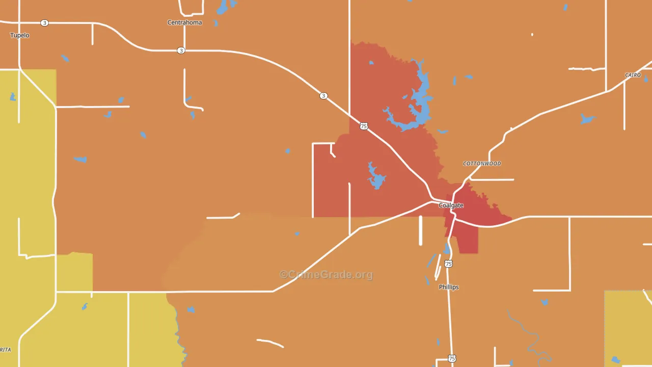 Coal County, OK Map of Robbery Rates