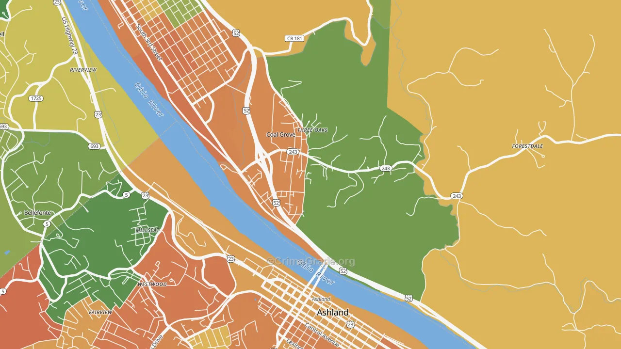 Coal Grove, OH Map of Robbery Rates