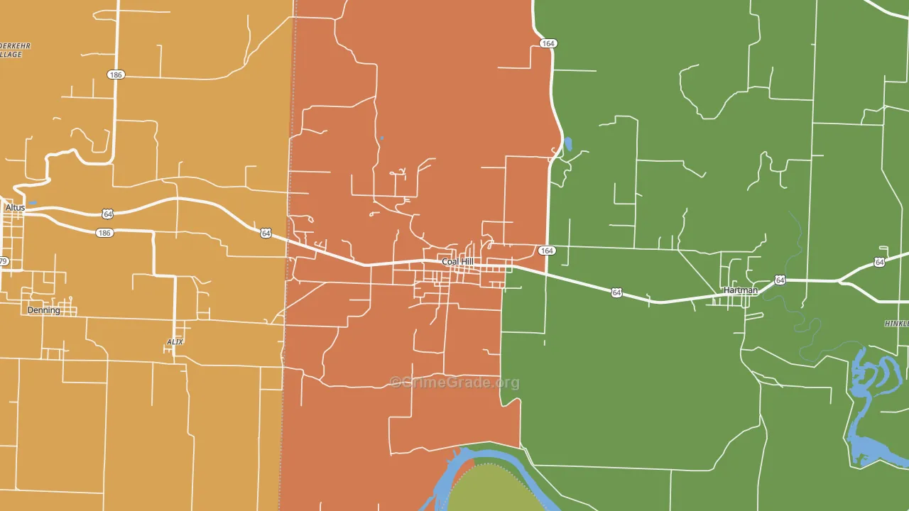 Coal Hill, AR Map of Robbery Rates