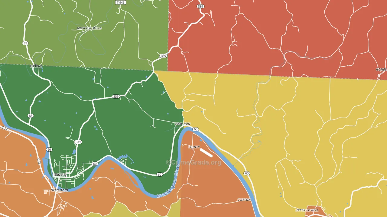 Coal Run, OH Map of Robbery Rates