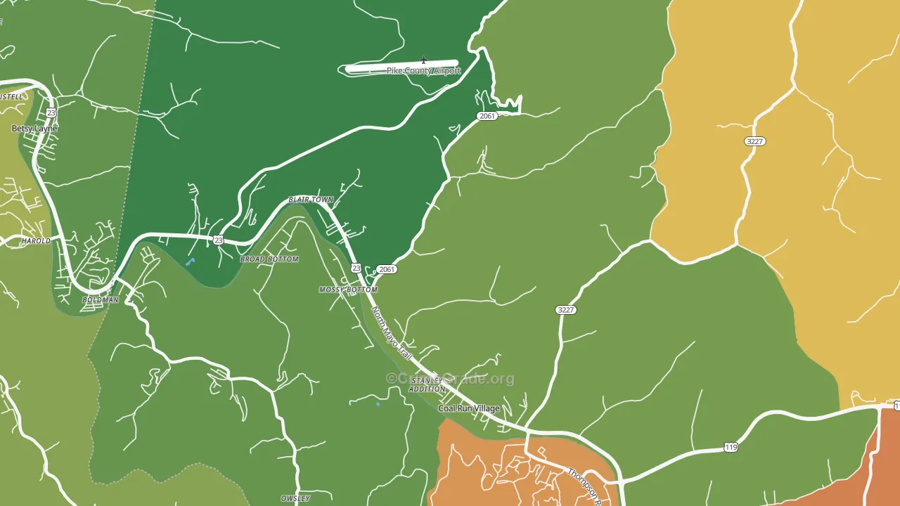 Coal Run Village, KY Map of Robbery Rates