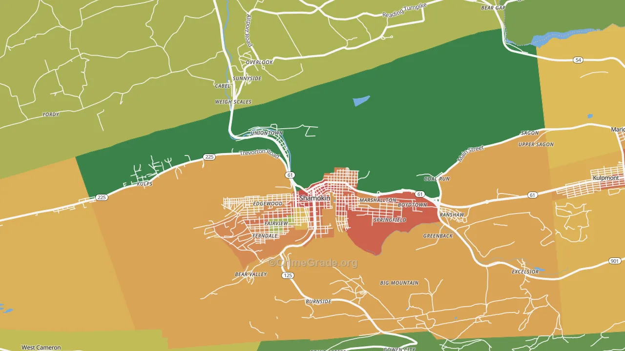 Coal Township, PA Map of Robbery Rates
