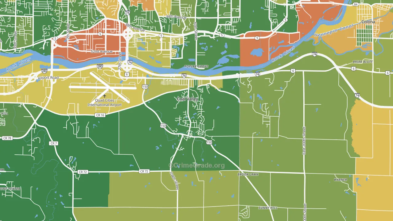 Coal Valley, IL Map of Robbery Rates