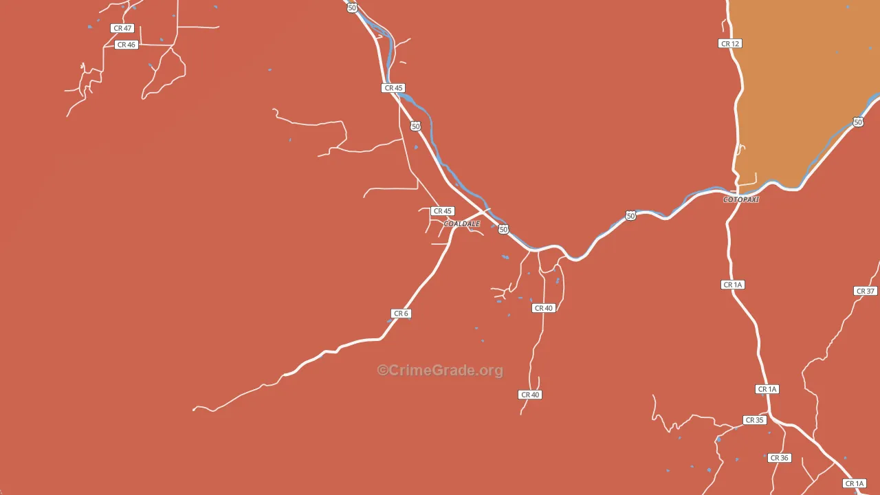 Coaldale, CO Map of Robbery Rates