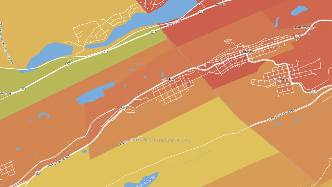 Coaldale, PA Map of Robbery Rates