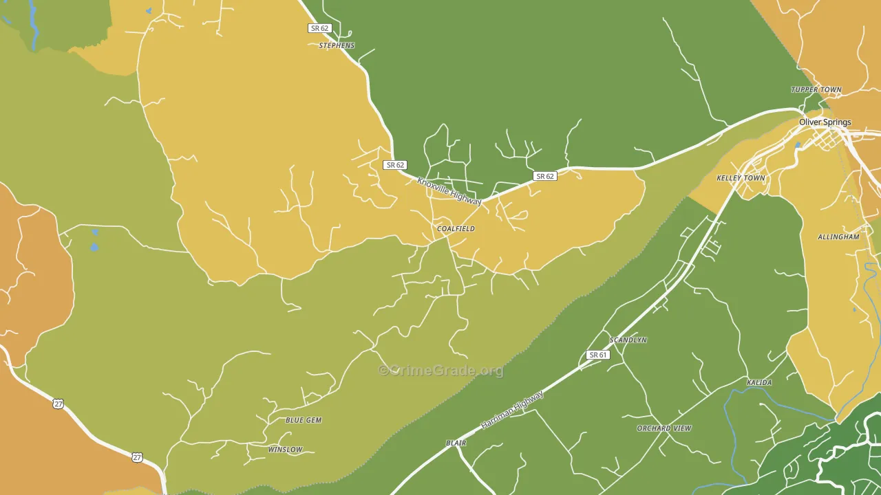 Coalfield, TN Map of Robbery Rates