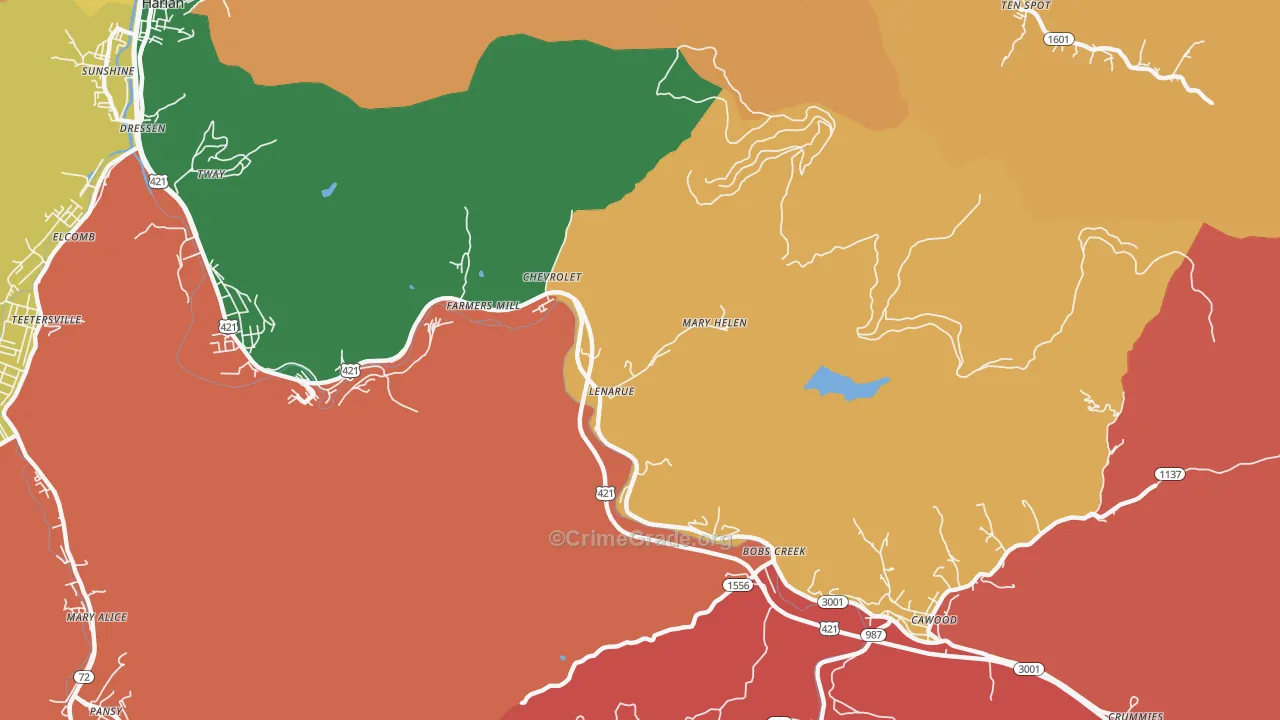 Coalgood, KY Map of Robbery Rates
