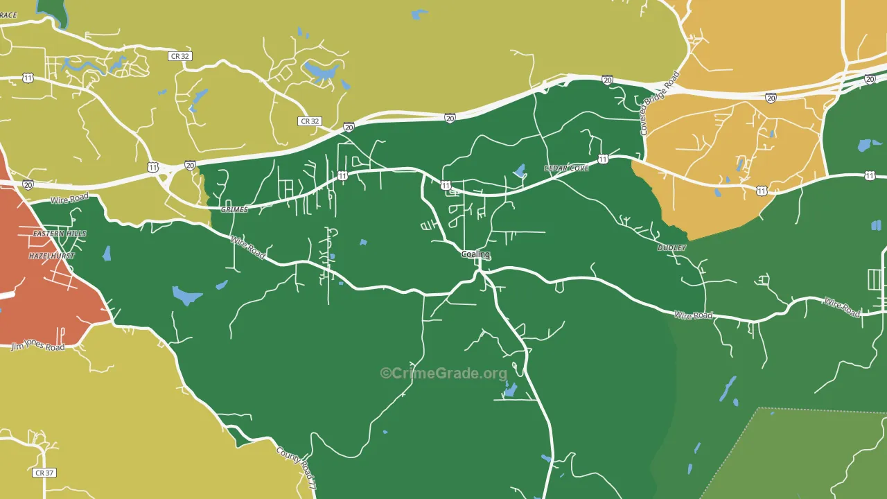 Coaling, AL Map of Robbery Rates