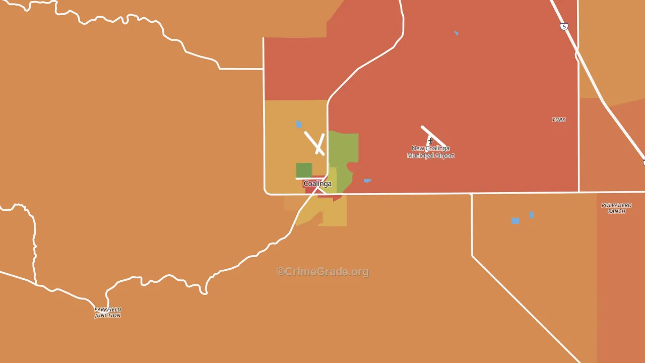 Coalinga, CA Map of Robbery Rates
