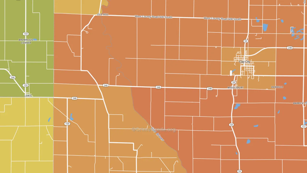 Coalmont, IN Map of Robbery Rates