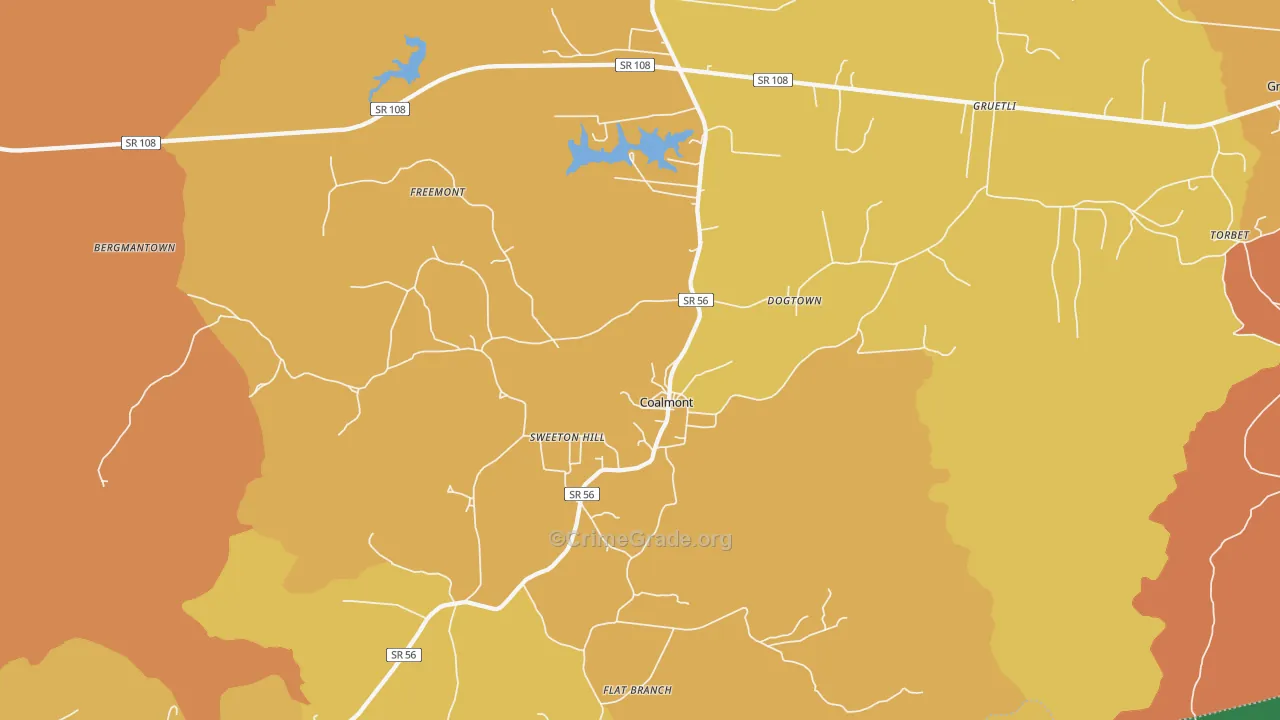 Coalmont, TN Map of Robbery Rates